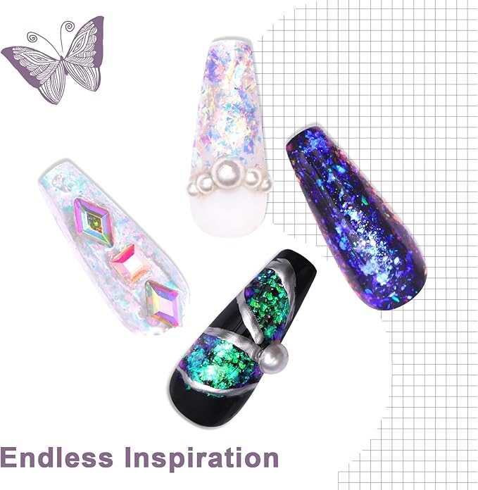 Laza Colorful Moonlight Chameleon Flakes Nail Glitter Irregular Opal Nail Foil Flakes Chunky Confetti Color-Shift Sequins Iridescent Fairy Dust for Mermaid Nails Design, Nail Decorations for Nail Art