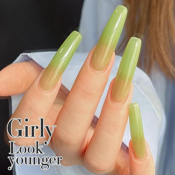 Double Rhythm Translucent Gel Polish Sheer Neutral Natural Light Milky Same Color Same Bottle 15ML Jelly Nail Polish Nail Art DIY at Home (Green-A1408)