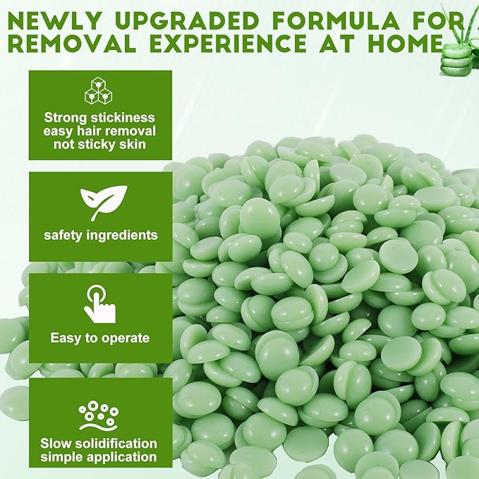 PURPLESKY Wax, 1lb Green Hard Wax Beads for Coarse Hair Removal, Waxing Beads for Bikini, Leg, Back, Face, Brazilian Wax for Women & Girls, Biodegradable, All Skin Types, Unisex, Whole Body