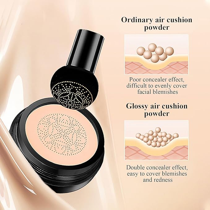 OETUIOW Mushroom Head Air Cushion CC Cream - BB Cream Face Makeup Foundation for Mature Skin Moisturizing Concealer Brighten Long-Lasting, Even Skin Tone for All Skin Types, Natural Color