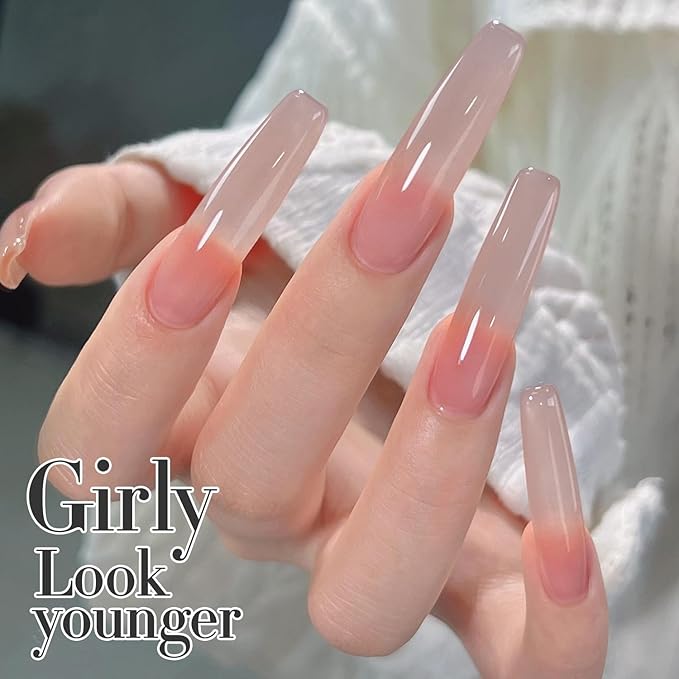 Double Rhythm Translucent Gel Polish Sheer Neutral Natural Light Milky Same Color Same Bottle 15ML Jelly Nail Polish Nail Art DIY at Home (Milky Nude Purple-A1414)