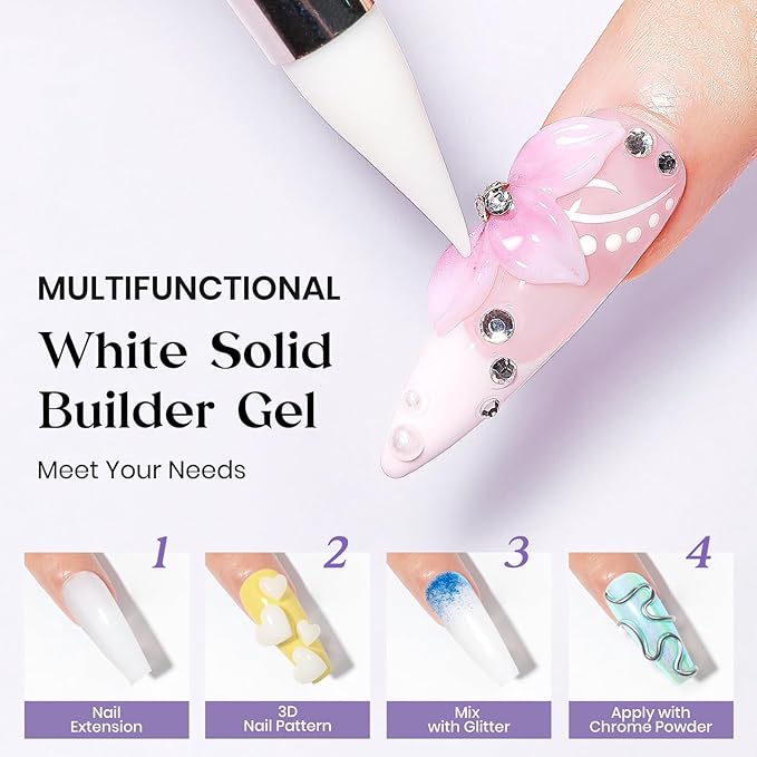 MIZHSE Solid Builder Gel, Non-Sticky White Sculpting Gel for Nails, 3D Nail Art Building Carving Modeling Hard Nail Extension Soak Off U V/LED Salon Home DIY 15g/0.5oz