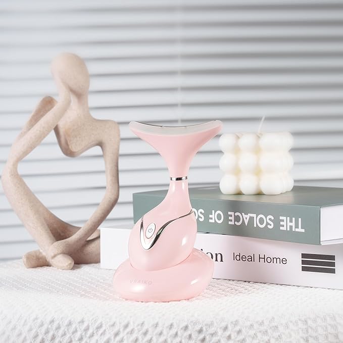 Iris Neck Face Massager, Pro Face Sculpting Tool with Charging Base, All-in-1 Facial Device for Enhanced Absorption, Radiance, Contouring, Elasticity, Home Facial Spa (Pink)