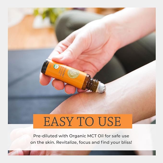 Silk Road Organic Citrus Glow Essential Oil Revive Blend Roll On, 100% Pure USDA Certified Citrus & Vanilla - Uplifting, & Energizing - 10 ml Roller - Always Pure, Always Organic