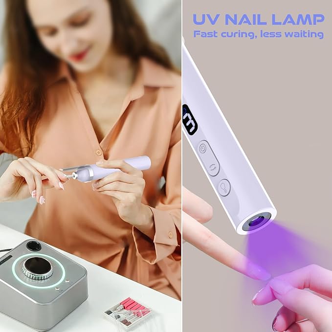 Acrylic Nail Kit, Portable Electric Nail File Set for Acrylic Gel Nails, Manicure Pedicure Tool Nail Drill Bits with Nail Drill Bits Sanding Bands (Purple)