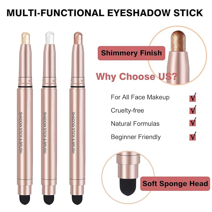 Brown Eyeshadow Stick, Smooth Cream Shimmer Single Eyeshadow Pencil, High Pigment Long Lasting Waterproof Eye Shadow Pen, Hypoallergenic Eye Highlighter Stick Create Multi-Dimensional Eyes Look 08#