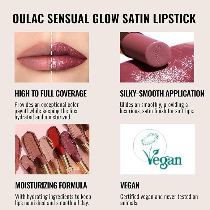 Oulac Color Rich Satin Matte Lipstick – Nude Peach Lipsticks for Women, Long Lasting, Hydrating Lip Color, Non-Drying Velvet Finish, Creamy Texture, Full Coverage, Vegan, SG04