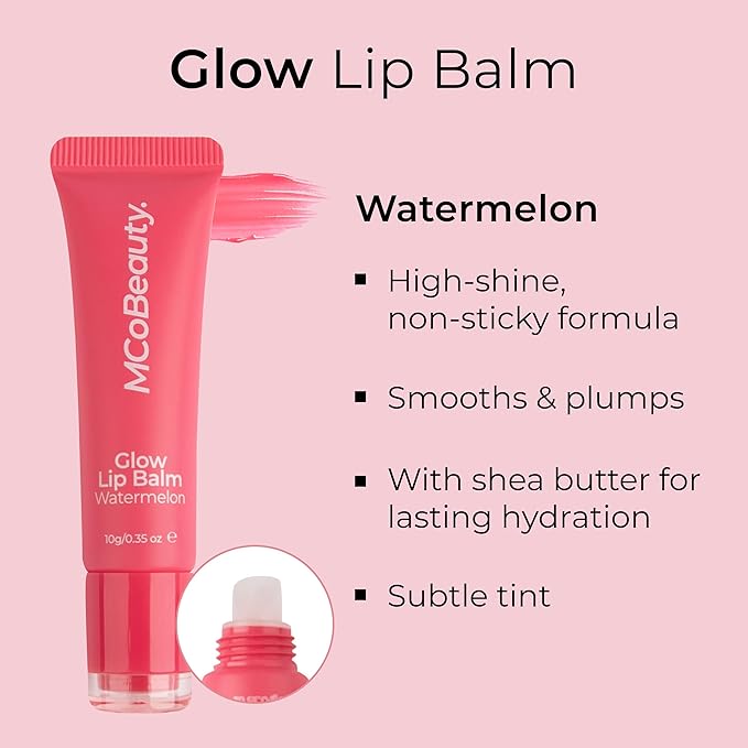 MCoBeauty Glow Lip Balm, Watermelon, Nourishing Tint for Luscious Lips, Vegan, Cruelty Free Cosmetics