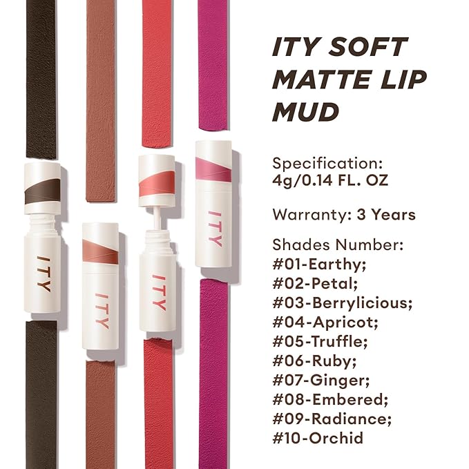 ITY Velvet Matte Finish Lip Stain-Mousse Textured Lip Clay, Red Shade, Conceals Lip Lines, Rich Pigment Lip Tint Lipsticks, 0.14 oz (4g) in Ginger, Embered.