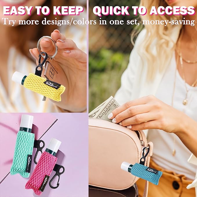 WKieason Lip Balm Sleeves Holder Keychain 3pcs Clip on Chapstick Keychain Holder Pouch Tight-Knit Elastic Lipstick Key Chain Holder (Black)