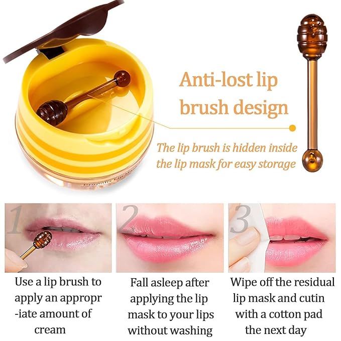 2 PCS Bee Lip Balm Honey Pot, Watermelon & Strawberry Sleeping Lip Mask Overnight, Hydrating Prevention Dry and Cracked Lip Scrub, Reduces Lip Lines, Brightening Lip Color