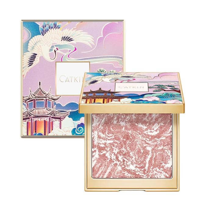 blush for cheek pink coral cheek color makeup powder blusher creamy texture long lasting shimmering glitter highlight 2 in 1 C05 Crystal Frost