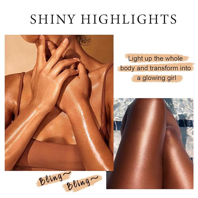 Shimmer Body Luminizer 5 Color Waterproof Smooth Face Body Glow Illuminator Non-sticky Liquid Body Highlight Illuminator for Face & Body & Leg (80 ML, 02 Gold)