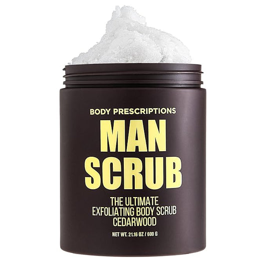 Body Prescriptions Men’s Exfoliating Body Scrub – Ultimate Skin Cleansing Wash in Jar with Twist-Top Lid, For All Skin Types, 21 Ounce (Pack of 1), Cedarwood