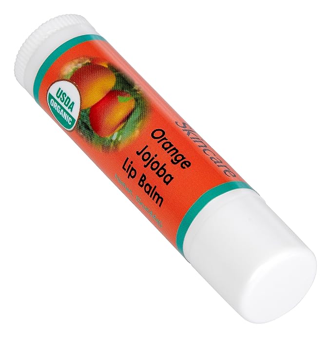 USDA Organic Orange Lip Balm 2 Pack - Over 70% Pure Organic Jojoba Oil, Organic Beeswax, Citrus Scent, Soothes and Softens Dry, Cracked, and Sensitive Lips, Natural Orange Scent No Taste 15 oz/4.6 g