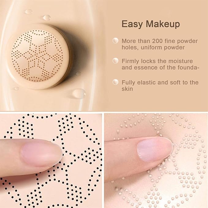 Mushroom Head Air Cushion CC Cream Foundation,Beauty Cream EXO TOO Moisturizing BB Cream, Long Lasting Matte Concealer with 2PCS Mushroom Head Sponges (Natural)