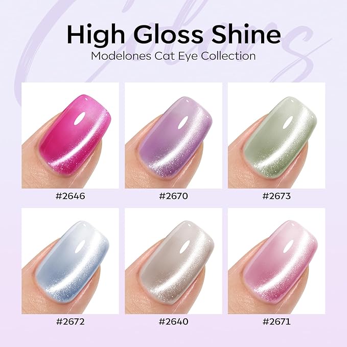 Modelones Cat Eye Gel Nail Polish, 6 Colors Glitter Summer Pink Blue Green Blue Gel Polish Set with Magnet Sparkle Translucent Nail Polish Kit Soak Off Led Nail Art Manicure Salon DIY Gifts