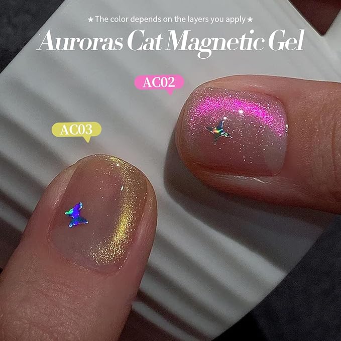 Born Pretty Cat Magnetic Eye Gel Nail Polish Aurora Mermaid Blue Purple Pink Yellow Red Gel Polish Glass Holographic Glitter Gel Nail Polish for Nail Art Manicure Salon DIY 6PCS 7ML