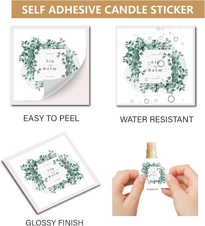 CRASPIRE 80Pcs 8 Styles Labels for Lip Balm Coated Paper Paster Tropical Plants Square Tubes Lip Balm Labels Stickers Natural Homemade Self-Adhesive Stickers Logo for Containers Cosmetics Lipsticks