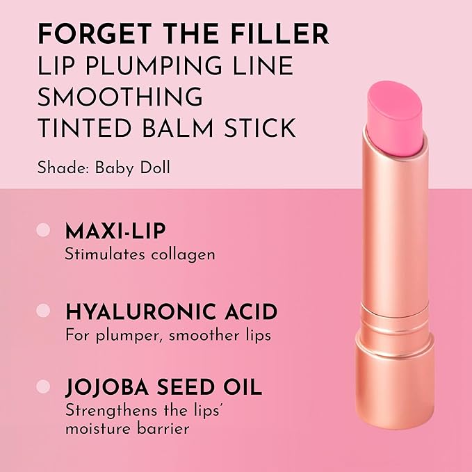 Lawless Forget the Filler Lip Plumping Line Smoothing Tinted Balm - Baby Doll - Premium Tinted Lip Balm with Natural Ingredients to Plump and Smooth Lips for a Firmer, Fuller Look - 0.09 oz