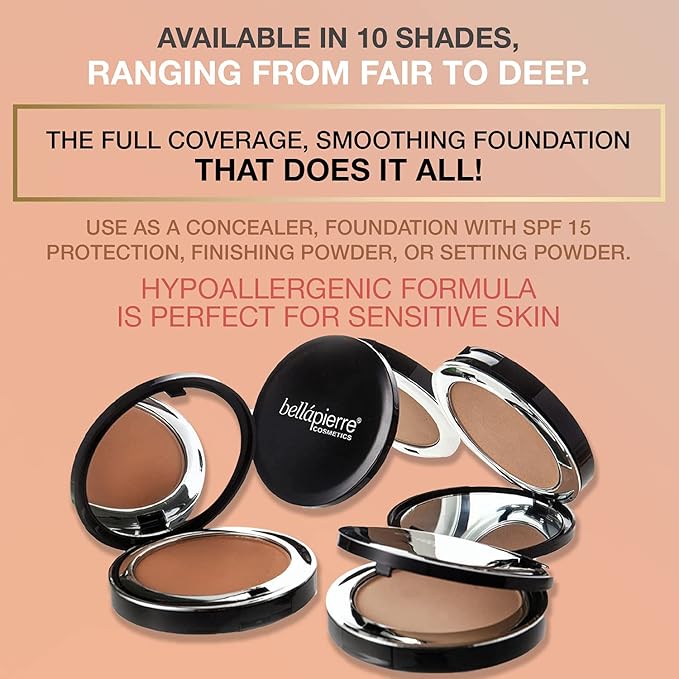 bellapierre Compact Mineral Foundation SPF 15 | Vegan & Cruelty Free Natural Makeup | Full Coverage Matte Foundation | Hypoallergenic | Oil & Talc Free - 0.35 Oz - Ultra