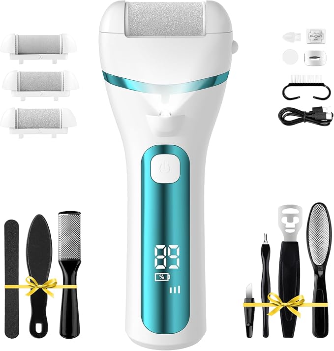 PUBOO Foot Callus Remover Electric 10000 RPM 3-Speed IPX7 Rechargeable Pedicure Kit for Hard Skin Women & Men. Portable Multi-Roller File Grinder Sander Scrubber with LED Display for Wet & Dry Feet