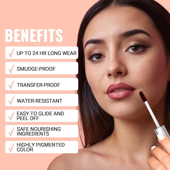 iMethod Lip Stain - Lip Liner Stain, Peel Off Lip Stain with Tweezer, Natural Long Lasting Lip Stain Peel Off, Waterproof, Easy to Use, Stay On All Day, Coffee