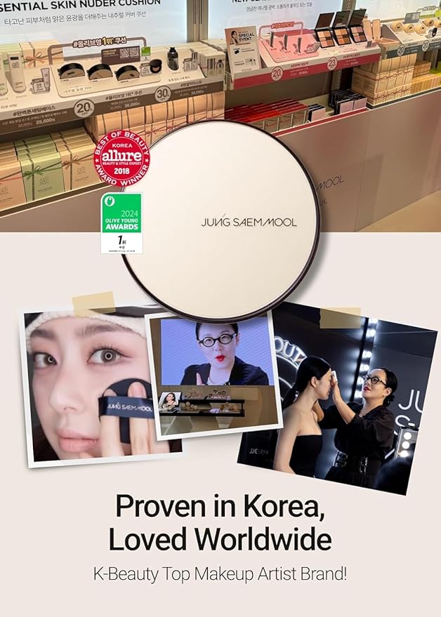 [JUNGSAEMMOOL OFFICIAL] Essential Skin Nuder Cushion (06 Pink Light) | Refill Not Included | Natural Finish | SPF50 Broad Spectrum | Makeup Artist Brand | Cream Foundation