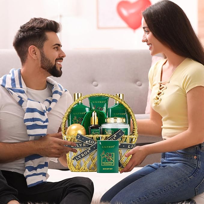 Mothers Day Spa Gift Basket for Women 9 Pieces Premium Eucalyptus Bath & Body Care Kit for Women & Men, Holiday Gift for Christmas, Valentine's Day, Father's Day, Birthday with Shower Gel & More