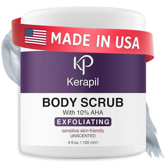 KP Exfoliating Body Treatment with 10% AHA – Non-Gritty Cream Formula with Glycolic & Lactic Acids for Smoother-Looking Skin, Made in USA – 4 oz