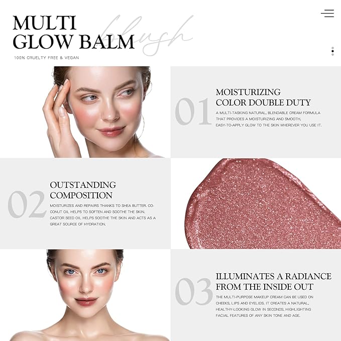 Multi Glow Balm, Cream Blush for Cheeks, Blush Balm Face Makeup, Radiant Finish, Hydrating, Creamy, Lightweight & Blendable Color, Face Balm, 0.63 Oz (Rose Crystal)