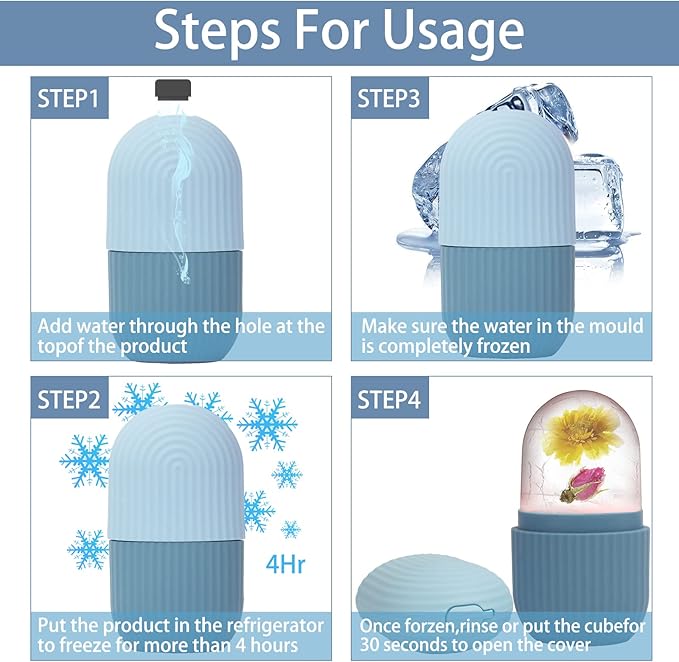 XHJRI Ice Face Roller Massager,Ice Cube Roller for Face, Eyes and Neck Naturally Conditioning and Skin Care,De-Puff Eye Bags,Reduce Migraine Pain,Reusable Massage Silicone Ice Mold (Blue)