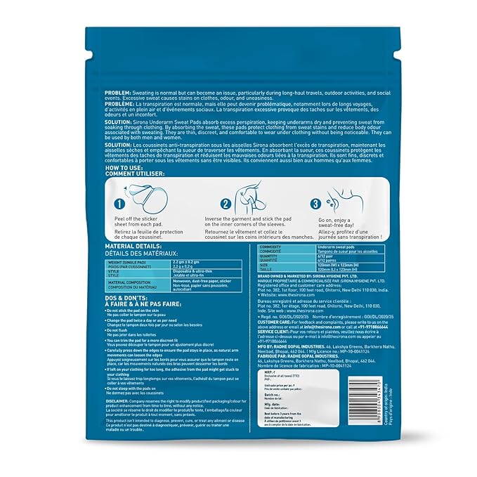 Sirona Under Arm Sweat pads - 12 pads