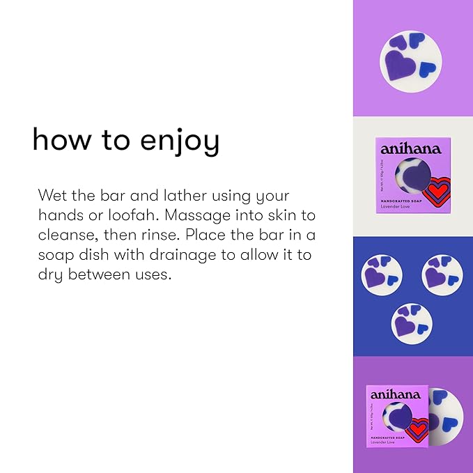 ANIHANA Handcrafted Natural Soap with Coconut Oil, Gentle Cleansing, Paraben Free, Refreshing Lavender Love Scent, 4.23 oz