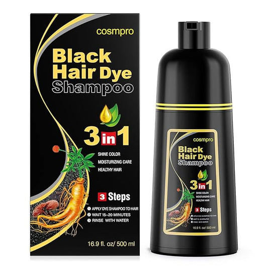Black Hair Dye Shampoo 3 in 1 for Women/Men for Gray Coverage Instant Hair Color Shampoo Semi Permanent Champu Para Cana