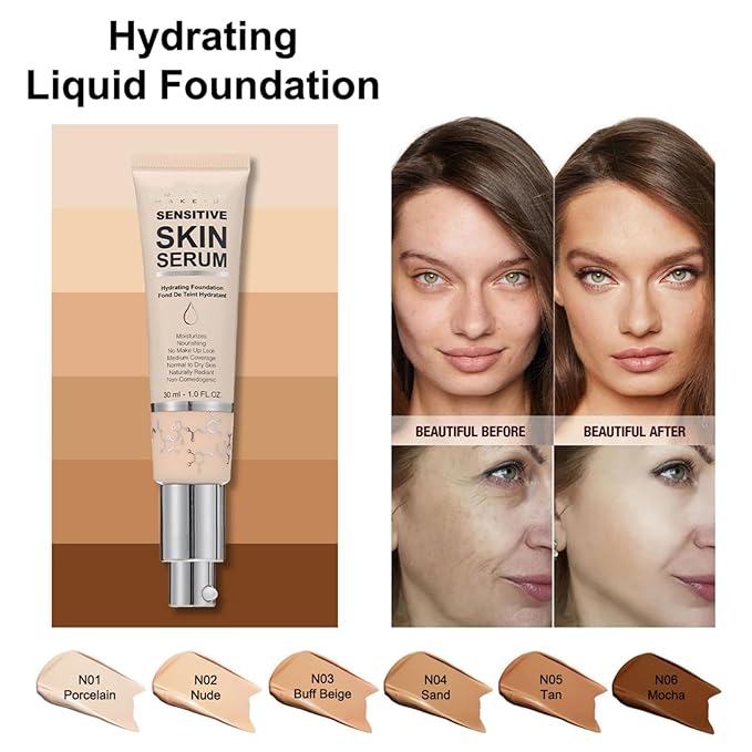 MAEPEOR Hydrating Foundation 6 Colors Full Coverage Liquid Foundation Naturally Mattle Oil-Control Foundation for All Skin Tone (06 Mocha)