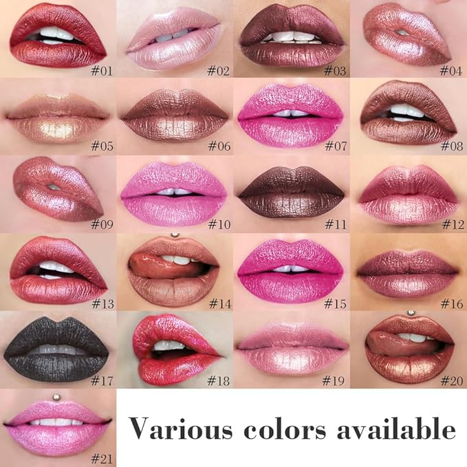 evpct Hot Pink Metallic Glitter Lip Liner and Lipstick Combo Lip Gloss Stain Set Makeup for Women Long Lasting Waterproof 24, Rose Pink Frosted Metallic Shimmer Glossy iridescent Liquid Lipstick 07