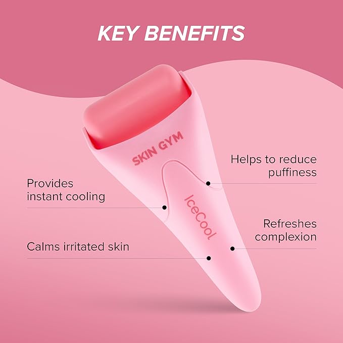 SKIN GYM CryoGel Pink Roller, Cooling Facial Tool for Puffiness and Skin Firming