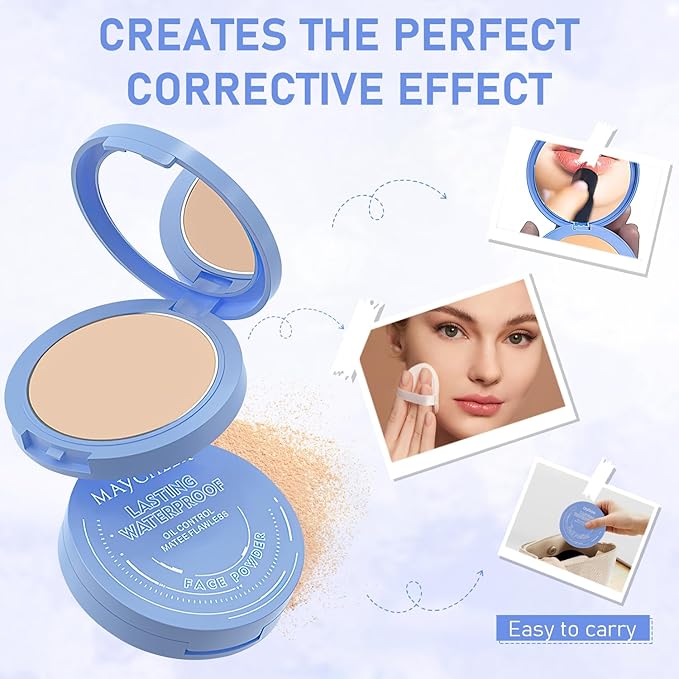 Maycheer Face Powder, Maycheer Setting Powder, Maycheer Lasting Waterproof Oil Absorbing Pressed Powder Compact, Lightweight Finishing Pressed Powder Compact (Dark Complexion, 03)