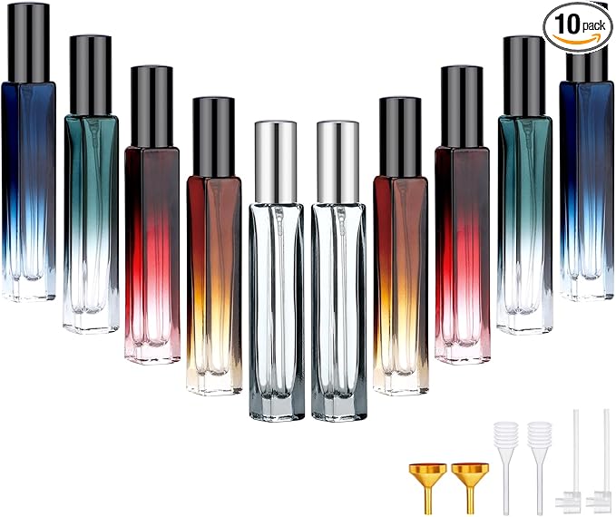 Segbeauty 10pcs Refillable Colorful Travel Perfume Bottle, 10ML Multi-color Empty Glass Atomizer, 0.34oz Portable Sprayer