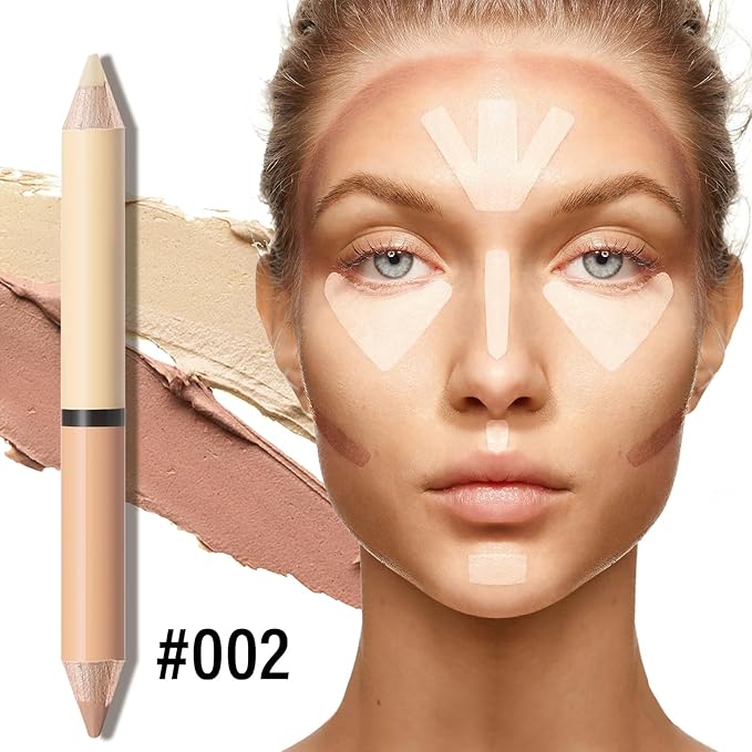 2 in 1 Cream Bronzer and Highlighter Stick,Cream Dual-Ended Highlight Contour Stick,Long Lasting & Waterproof Face Brighten Make up Pen
