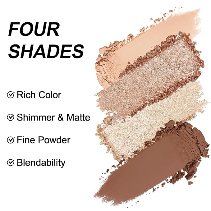 Erinde 4 Colors Eyeshadow Palette Eye Shadow Makeup, Matte Shimmer Metallic Off-white Champagne Reddish brown Nude Neutral Eyeshadow, Long Wearing, Pigmented Blendable, Quad Eye Shadow Palette, 04