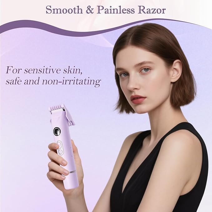 Upgrade Dermave Bikini Shaver, Dual Head 4 in 1 Bikini Trimmer for Women, IPX7 Waterproof Wet & Dry Use Electric Razor with Led Light and Display for Nose, Eyebrow, Bikini, Body (Purple)