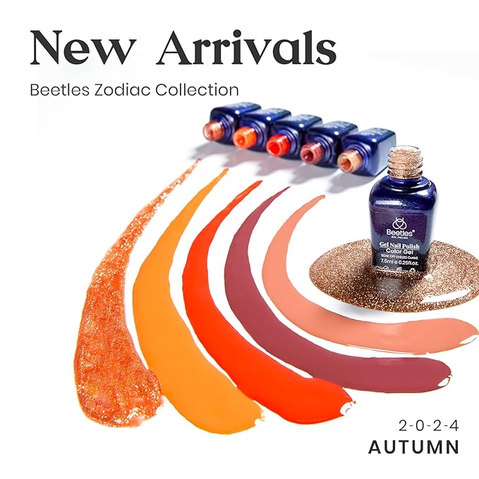 Beetles Fall Gel Polish Nail, 6 Colors Golden Empire Orange Yellow Brown Gel Polish Set Soak Off Uv LED Lamp Trendy Manicure Gel Nail Polish Kit for Girls Women