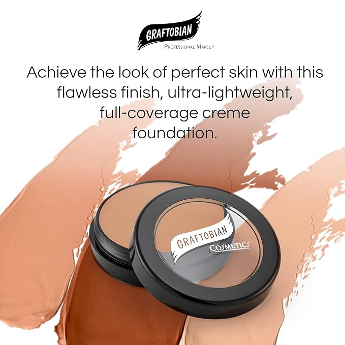 Graftobian HD Glamour Crème Foundation 1/2oz, Weightless Full Coverage Makeup, 65 Inclusive Shades, For All Skin Types, Natural or Full-Glam Looks, For Professionals and Beginners, Soft Wisp
