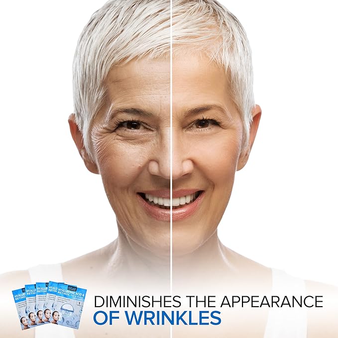 Azure Cosmetics Hyaluronic Acid & Retinol Face Mask - Dermatologist Tested - Rejuvenating & Hydrating Sheet Mask - Reduce Fine Lines & Wrinkles, Smooths & Repairs - Korean Skin Care - Pack of 5