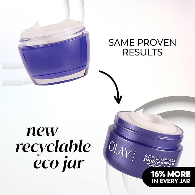 Olay Retinol Face Moisturizer, Smooth & Renew Cream for Women, Fragrance-Free - Anti-Aging, Anti-Wrinkle, Smooth Fine Lines, Tightening, Brightening - Recyclable Sustainable Eco Jar, Non-Greasy, 2 Oz