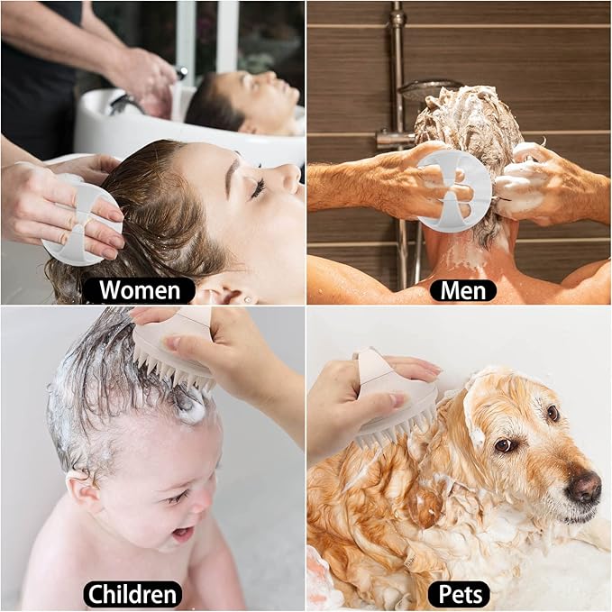 Hair Scalp Massager Shampoo Brush Hair Scrubber Washing Brush Silicone Scalp Exfoliator for Dandruff Removal- Beige