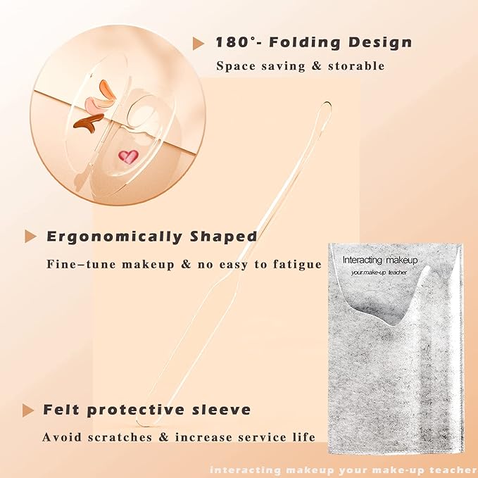 180 Degree Folding Acrylic Makeup Mixing Palette, Plastic Foundation Makeup Facial Palette with Felt Bag, Transparent Spatula Tool for Eyeshadow Liquid Foundation Cosmetic Pigment Mixing