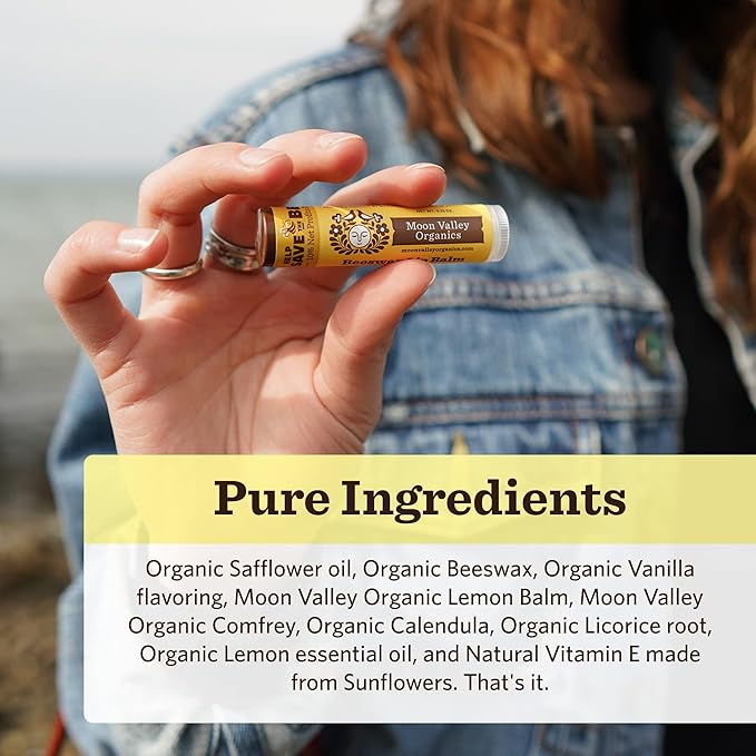 Moon Valley Organics Beeswax Lip Balm for Moisturizing Lips and Cuticles (VELVETY VANILLA, 3-Pack)